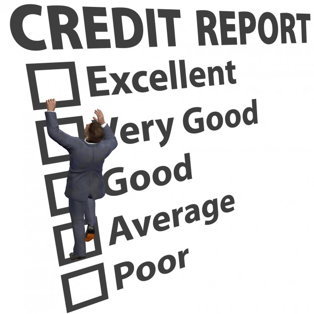 Business man debt consumer works to build up credit score rating report