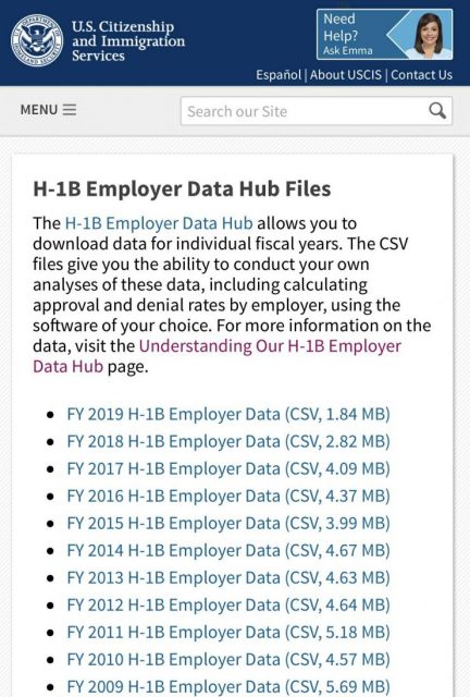 移民局發布H-1b工作簽證僱主數據中心，向公眾提供信息