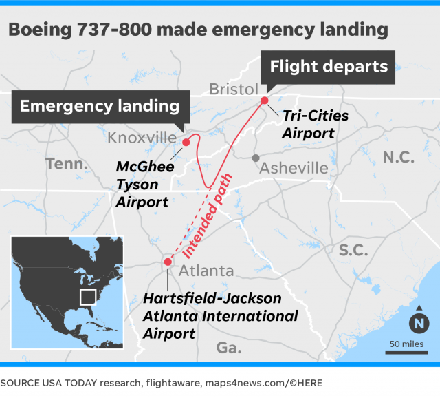 達美航空一架波音737因「潛在的機械故障」緊急迫降田納西州