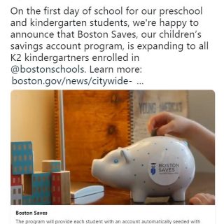 鼓勵投資教育 波士頓獎勵每名公立幼兒園學生50元儲蓄