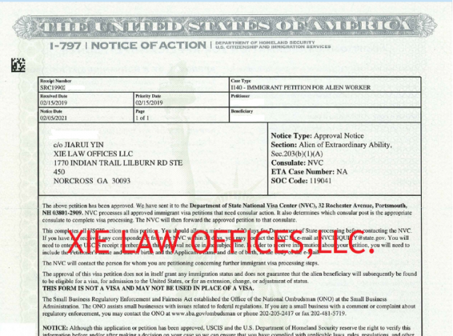 XIELAW典型案例介紹:建築公司總經理獲得美國EB1A特殊人才移民批准