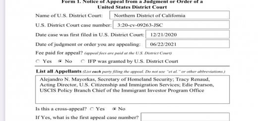 突发消息:美国移民局对联邦法院的Behring区域中心案裁决提起上诉